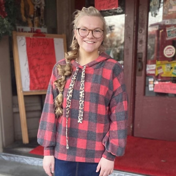 Buffalo plaid and cheetah hoodie - Picture 1 of 2